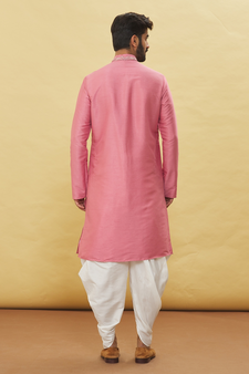 Pink embroidered art silk dhoti-kurta
