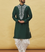 Green embroidered art silk dhoti-kurta