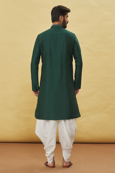 Green embroidered art silk dhoti-kurta