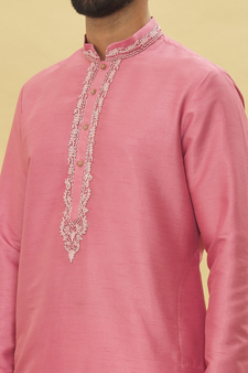Pink embroidered art silk dhoti-kurta