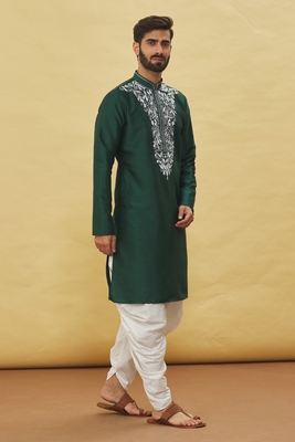 Green embroidered art silk dhoti-kurta 4