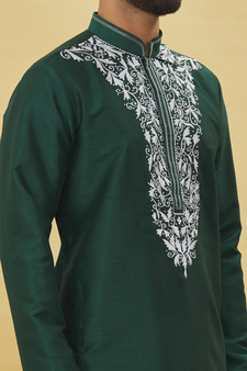Green embroidered art silk dhoti-kurta