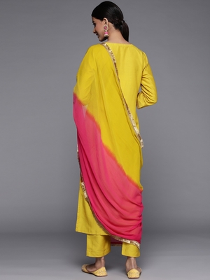 Alluring Cotton Fabric Round Neck Embroidered Kurta With Trousers & Dupatta Set 2