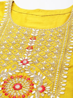 Alluring Cotton Fabric Round Neck Embroidered Kurta With Trousers & Dupatta Set 4