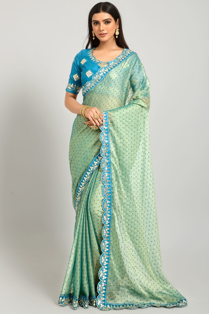 Brasso Fabric Saree with Heavy Embroidery Sequins Work Lace With Sequins work Blouse