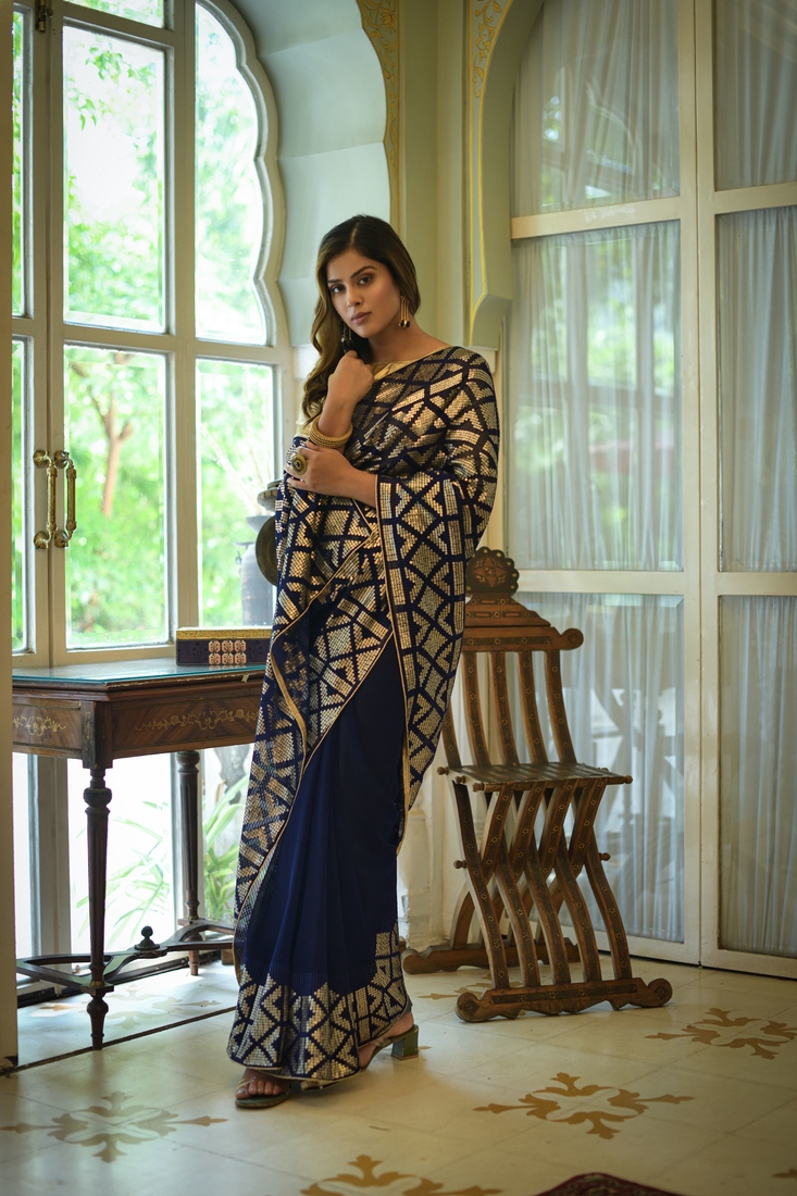 Sequins Embroidered Work With Georgette Fabric Designer Saree