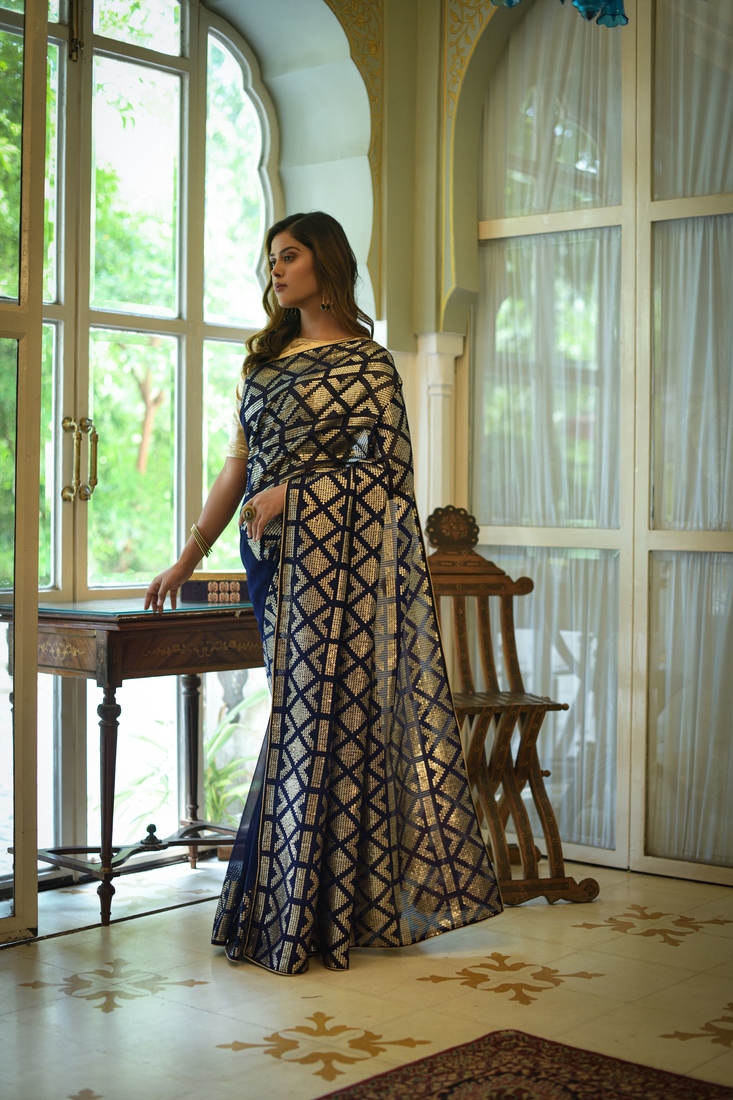 Sequins Embroidered Work With Georgette Fabric Designer Saree