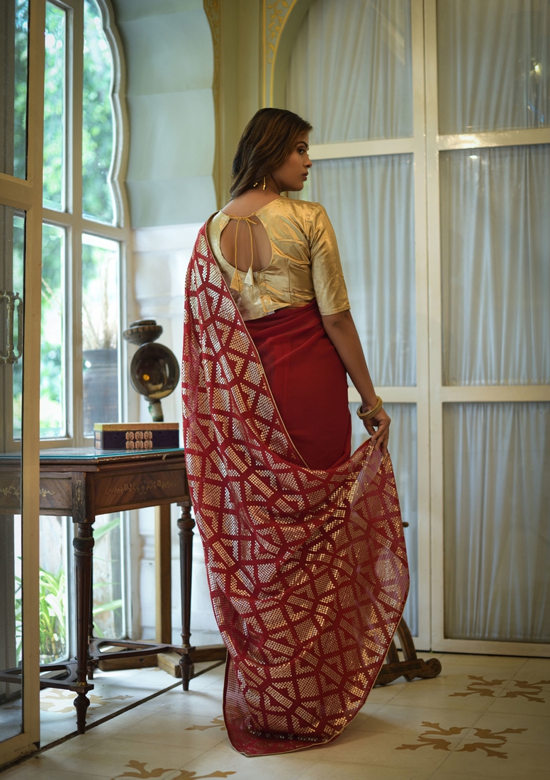 Sequins Embroidered Work With Georgette Fabric Designer Saree