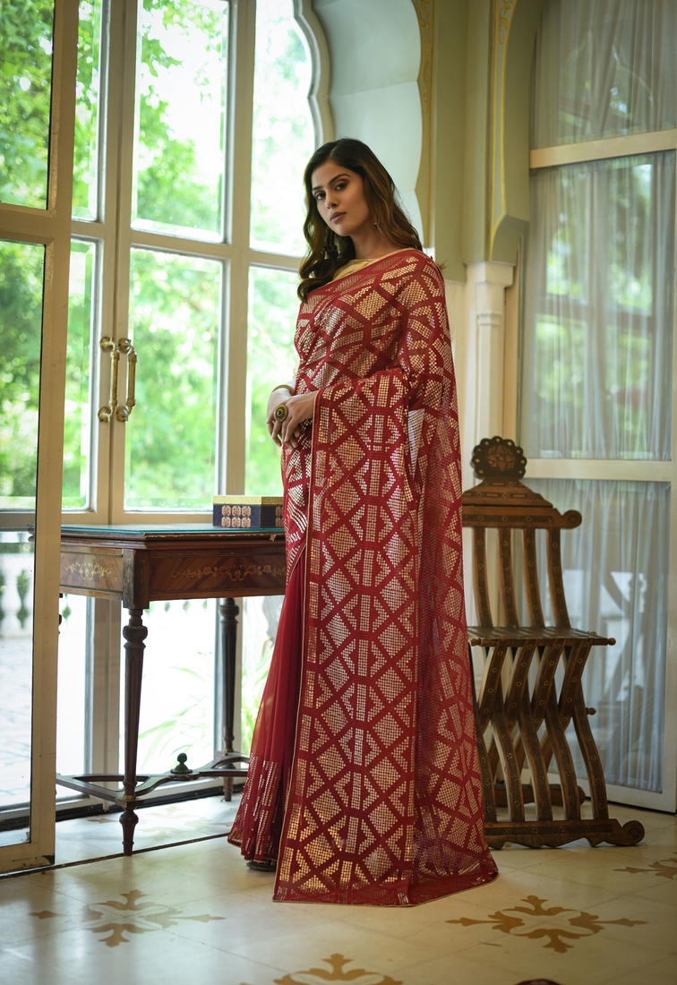 Sequins Embroidered Work With Georgette Fabric Designer Saree
