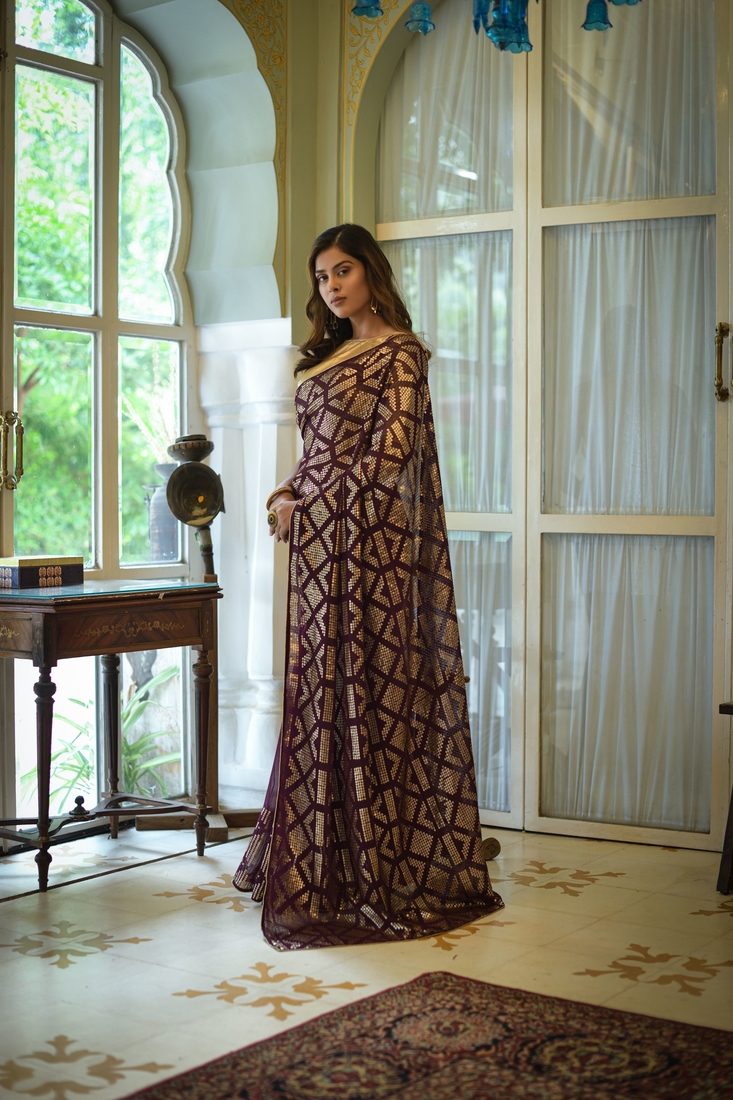 Sequins Embroidered Work With Georgette Fabric Designer Saree
