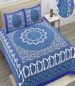 Jaipuri Dark Blue Color Flower Print 100% Cotton Double Bedsheet