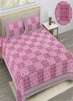 Jaipuri Pink Color Printed 100% Cotton Double Bedsheet 1