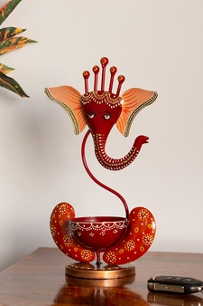 Trinity Craft Iron Red Painted Ganesha Tea Light |Table Decor | Wall Decor | Table showpiece | Home Showpiece