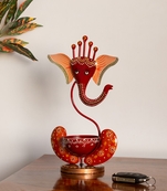 Trinity Craft Iron Red Painted Ganesha Tea Light |Table Decor | Wall Decor | Table showpiece | Home Showpiece