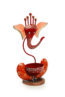 Trinity Craft Iron Red Painted Ganesha Tea Light |Table Decor | Wall Decor | Table showpiece | Home Showpiece