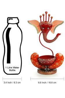 Trinity Craft Iron Red Painted Ganesha Tea Light |Table Decor | Wall Decor | Table showpiece | Home Showpiece