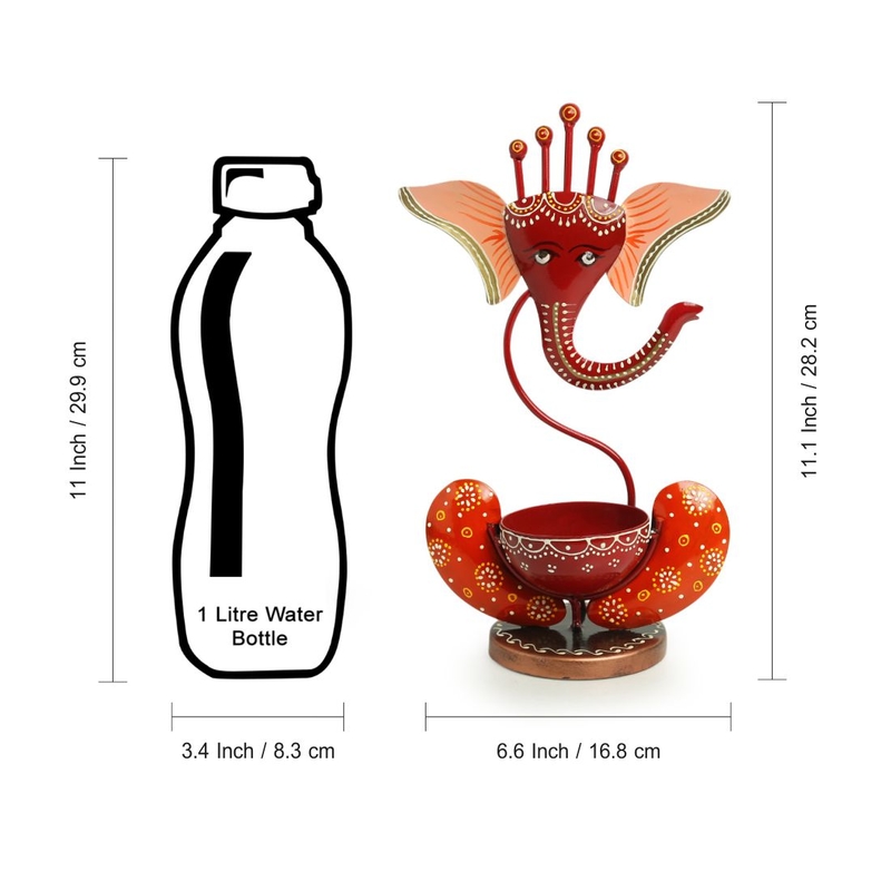 Trinity Craft Iron Red Painted Ganesha Tea Light |Table Decor | Wall Decor | Table showpiece | Home Showpiece