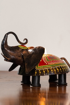 Trinity Craft Iron Elephant Glories Hand-Painted Table Tea Light Holder |Table Decor | Wall Decor | Table showpiece