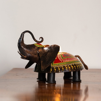 Trinity Craft Iron Elephant Glories Hand-Painted Table Tea Light Holder |Table Decor | Wall Decor | Table showpiece 1