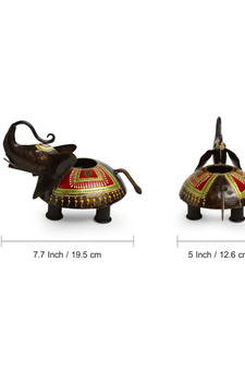 Trinity Craft Iron Elephant Glories Hand-Painted Table Tea Light Holder |Table Decor | Wall Decor | Table showpiece
