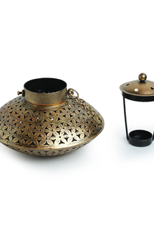 Trinity Craft Iron Decchi Burner & Tea Light Holder With Hook |Table Decor | Wall Decor | Table Home Showpiece