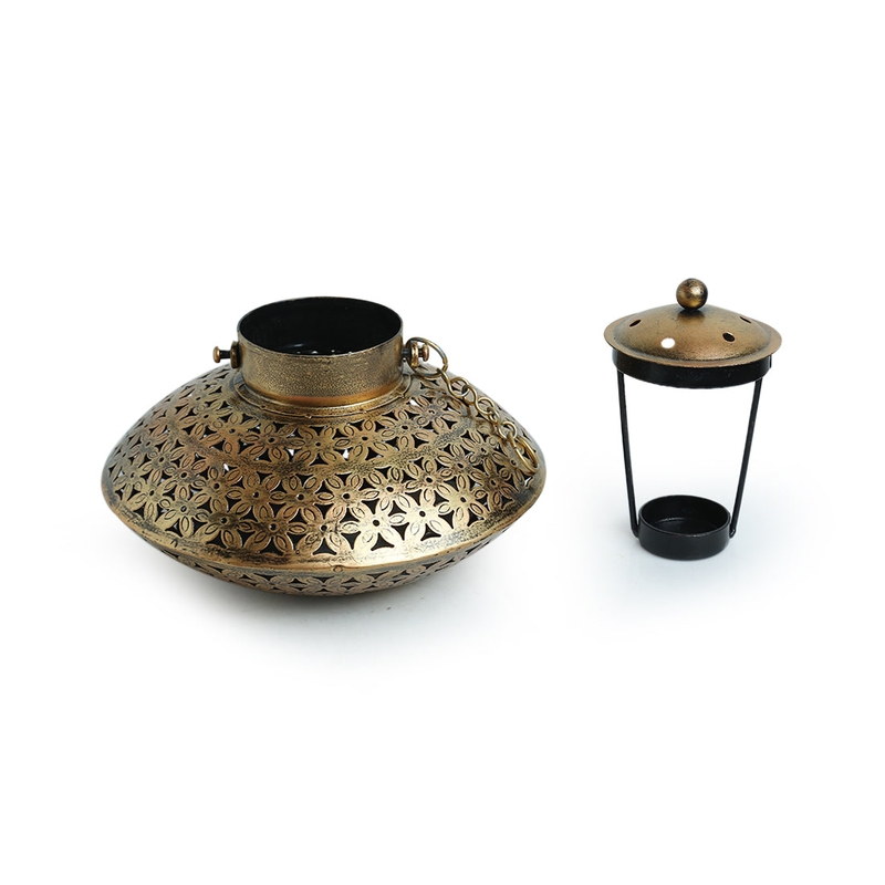 Trinity Craft Iron Decchi Burner & Tea Light Holder With Hook |Table Decor | Wall Decor | Table Home Showpiece