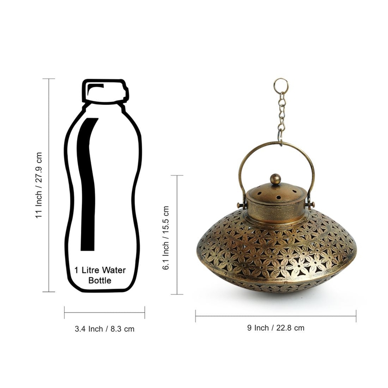 Trinity Craft Iron Decchi Burner & Tea Light Holder With Hook |Table Decor | Wall Decor | Table Home Showpiece