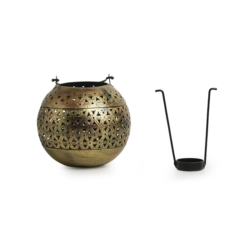 Trinity Craft Iron Antique Big Handi Hanging Tea-Light Holder With Hook | Table Decor | Wall Decor | Table Showpiece