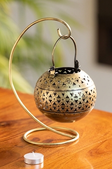 Trinity Craft Iron Antique Big Handi Hanging Tea-Light Holder With Stand | Table Decor | Wall Decor | Table showpiece