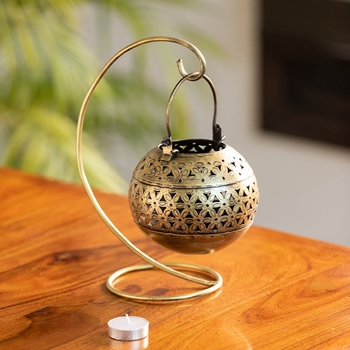 Trinity Craft Iron Antique Big Handi Hanging Tea-Light Holder With Stand | Table Decor | Wall Decor | Table showpiece 1