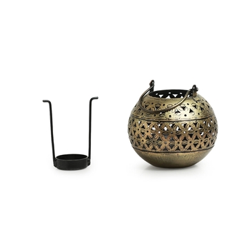 Trinity Craft Iron Antique Big Handi Hanging Tea-Light Holder With Stand | Table Decor | Wall Decor | Table showpiece 2