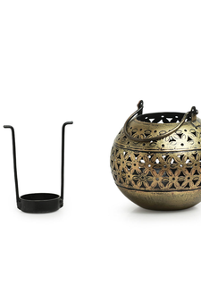 Trinity Craft Iron Antique Big Handi Hanging Tea-Light Holder With Stand | Table Decor | Wall Decor | Table showpiece