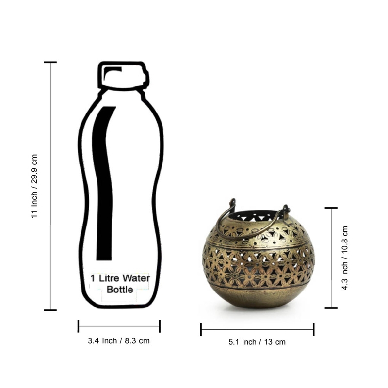 Trinity Craft Iron Antique Big Handi Hanging Tea-Light Holder With Stand | Table Decor | Wall Decor | Table showpiece