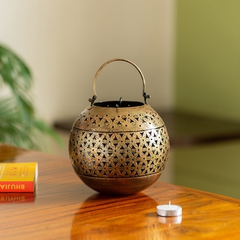 Trinity Craft Iron Antique Small Handi Hanging Tea-Light Holder With Hook | Table Decor | Wall Decor | Table showpiece 1