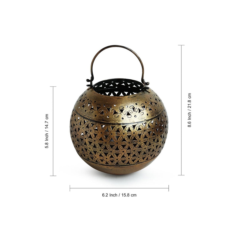 Trinity Craft Iron Antique Small Handi Hanging Tea-Light Holder With Hook | Table Decor | Wall Decor | Table showpiece