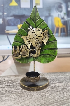 Trinity Craft Iron Multicolor  Handpainted Ganesh T-Light | Table Decor | Wall Decor | Table showpiece | Home Showpiece