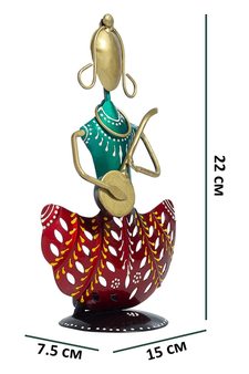 Trinity Craft Iron Multicolour Lady Musician T-Light Holder | Table Decor | Wall Decor | Table showpiece |Home Showpiece