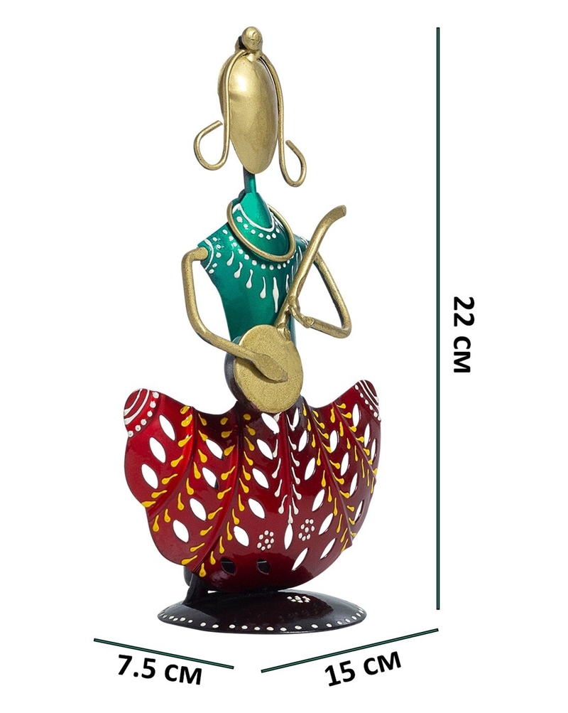 Trinity Craft Iron Multicolour Lady Musician T-Light Holder | Table Decor | Wall Decor | Table showpiece |Home Showpiece