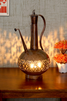 Trinity Craft Iron Small Copper Polished Surai Diya Candle Lantern T-Light Holder | Table Decor | Table Showpiece