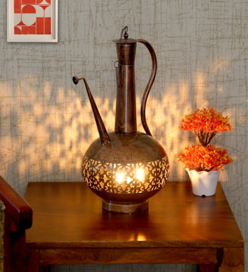 Trinity Craft Iron Small Copper Polished Surai Diya Candle Lantern T-Light Holder | Table Decor | Table Showpiece 1