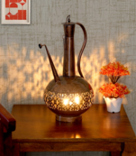 Trinity Craft Iron Small Copper Polished Surai Diya Candle Lantern T-Light Holder | Table Decor | Table Showpiece