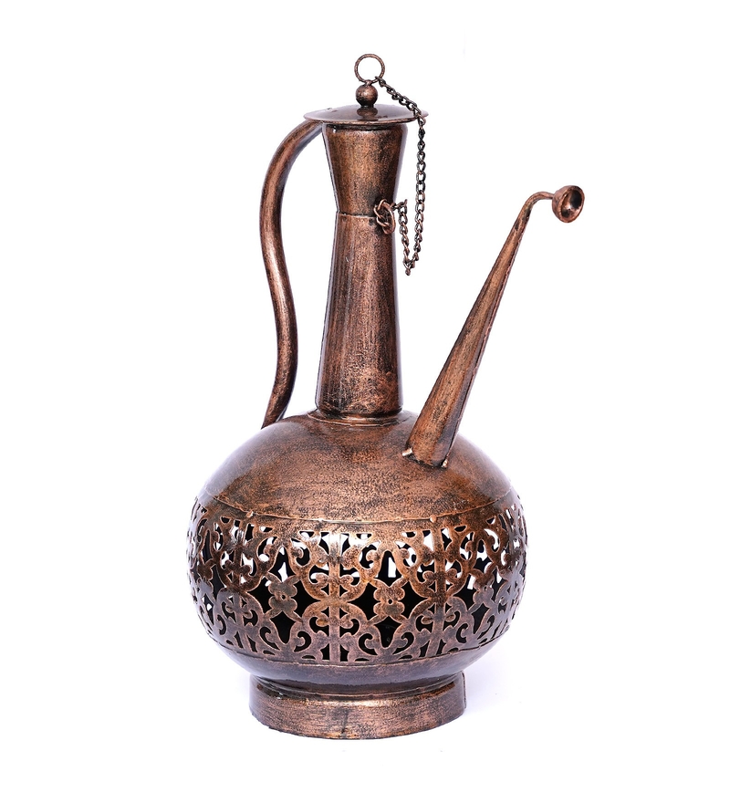 Trinity Craft Iron Small Copper Polished Surai Diya Candle Lantern T-Light Holder | Table Decor | Table Showpiece