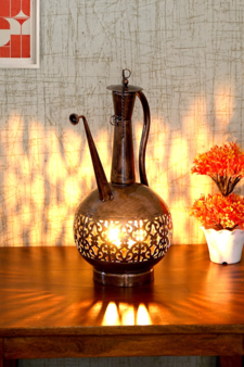 Trinity Craft Iron Big Copper Polished Surai Diya Candle Lantern T-Light Holder | Table Decor | Table Showpiece