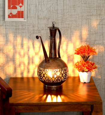 Trinity Craft Iron Big Copper Polished Surai Diya Candle Lantern T-Light Holder | Table Decor | Table Showpiece 1