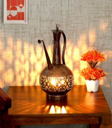 Trinity Craft Iron Big Copper Polished Surai Diya Candle Lantern T-Light Holder | Table Decor | Table Showpiece