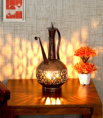 Trinity Craft Iron Big Copper Polished Surai Diya Candle Lantern T-Light Holder | Table Decor | Table Showpiece