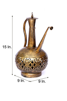 Trinity Craft Iron Small Golden Polished Surai Diya Candle Lantern T-Light Holder | Table Decor | Table Showpiece