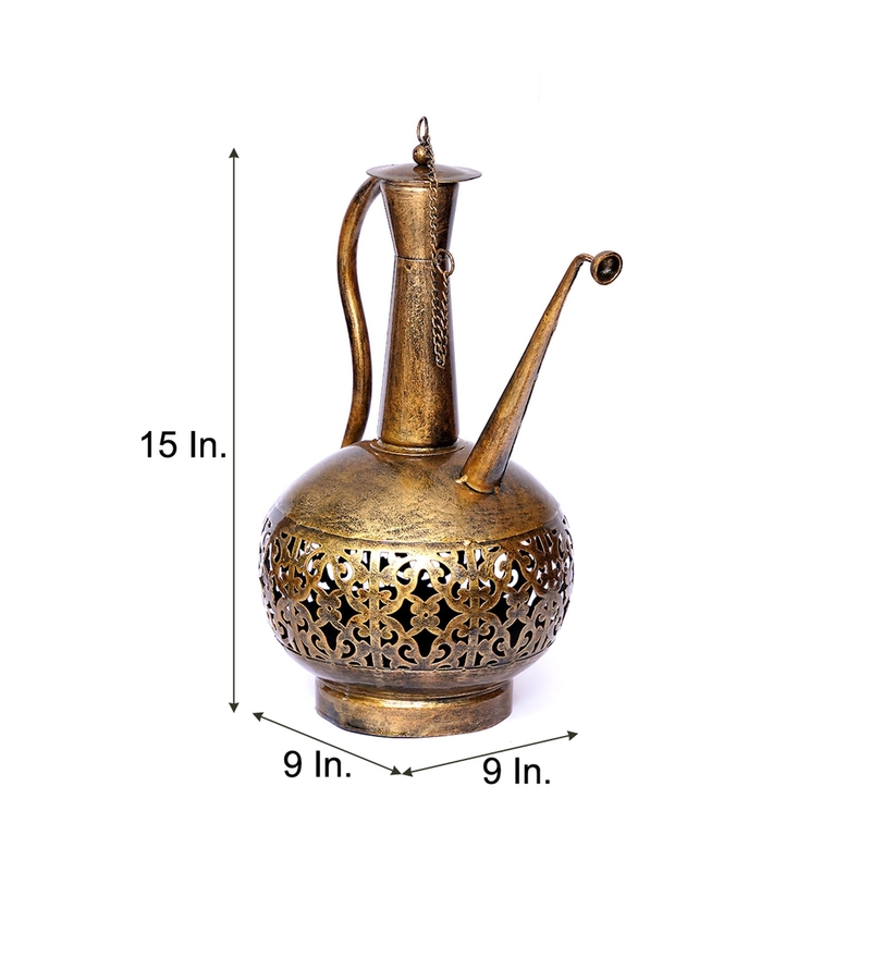 Trinity Craft Iron Small Golden Polished Surai Diya Candle Lantern T-Light Holder | Table Decor | Table Showpiece