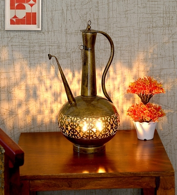 Trinity Craft Iron Big Golden Polished Surai Diya Candle Lantern T-Light Holder | Table Decor | Table Showpiece 1