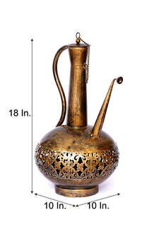 Trinity Craft Iron Big Golden Polished Surai Diya Candle Lantern T-Light Holder | Table Decor | Table Showpiece